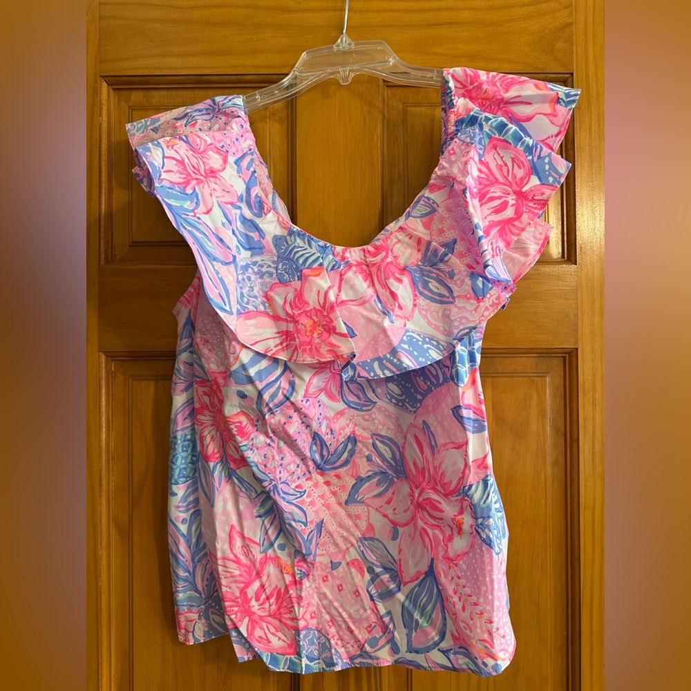 NWT Lilly Pulitzer Zeldie One Shoulder Ruffle Top